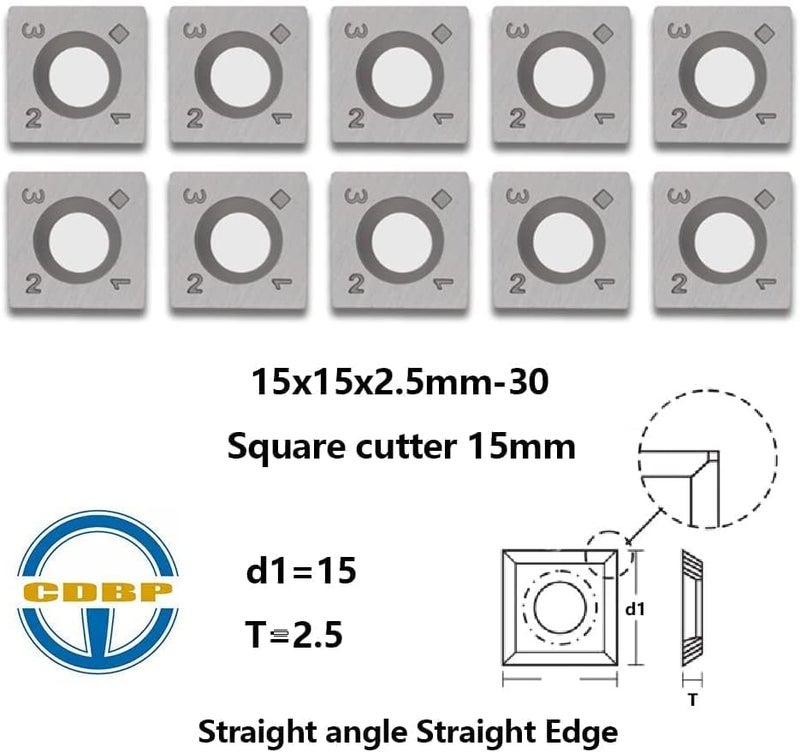 CDBP 15mm Square Straight Carbide Inserts for Woodturning, 15×15×2.5mm Replacement Cutter Knives for Woodworking Fits Spiral, Helical Planer Cutter, Head Wood, Lathe, Turning Tools, Ci1, 10pcs - Image 3